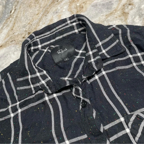 Rails Hunter Plaid Rainbow Speckled Black White Flannel Button Up Shirt Size S - Picture 2 of 14